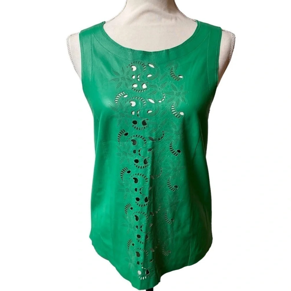 DROME Green Lambskin Leather Cutout Tank Top XS Made Italy Luxury